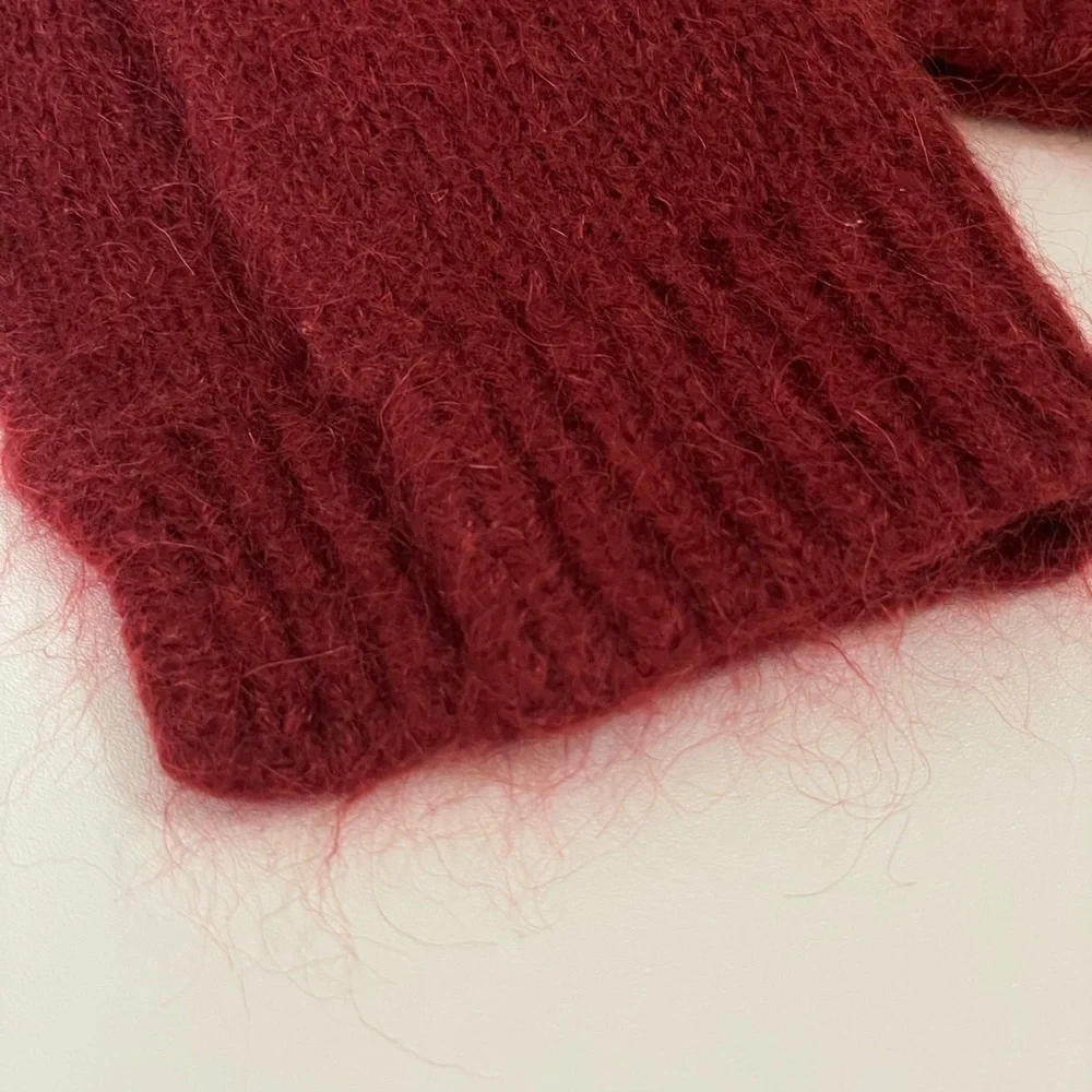 Cinq a Sept Issa Mohair Pullover Slit Cuff Sweater Pomegranate Red Medium